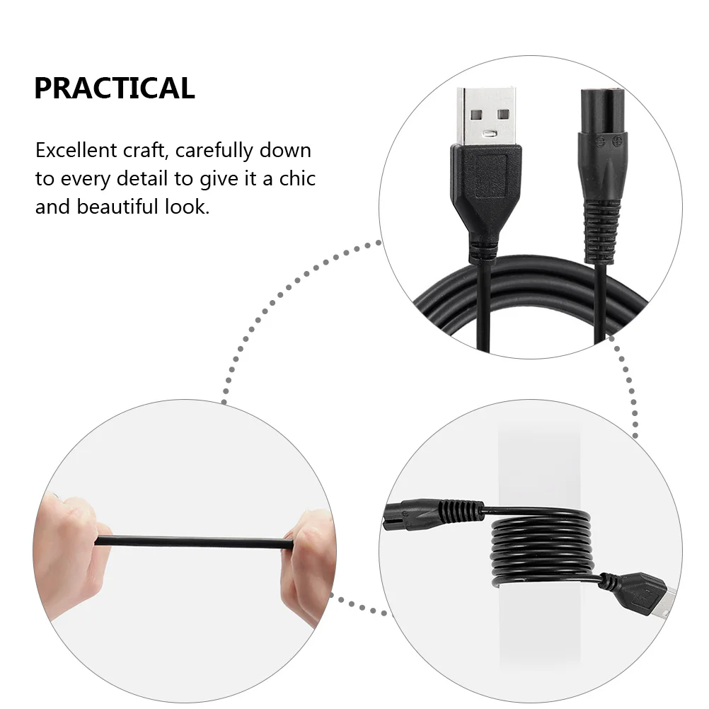 Cable Universal para maquinilla de afeitar eléctrica, Cable de carga de energía para accesorios de afeitadora, línea negra, 2 uds.