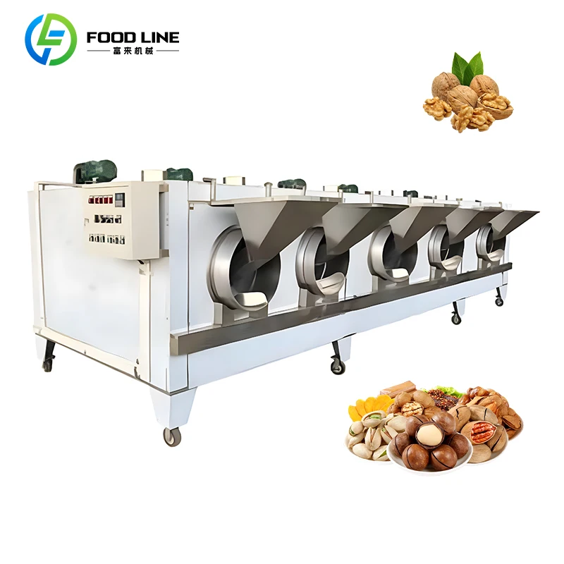 Industrial Stainless Steel Continuous Heating Rotating Drum Nut Cocoa Bean Roasting Machine