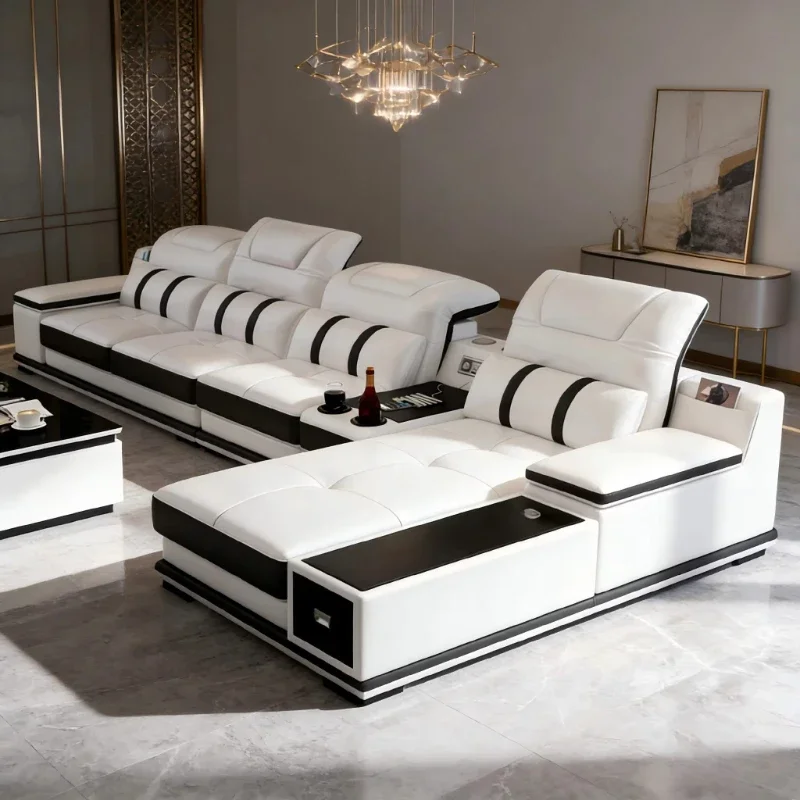 

Modern Minimalist Sofa Leather Upholstered Living Room Conference Smart Sofa