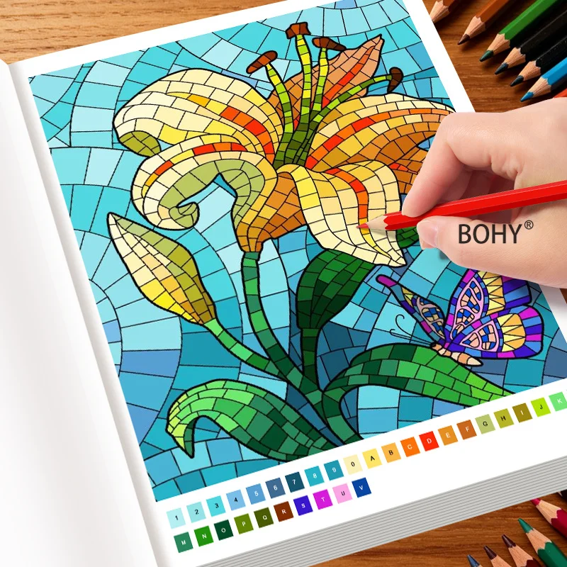 A Digital Coloring Drawing Book with 32 Pages, Themes with Flower Clusters/butterflies/forest Toucans/reindeer/glass Wind Lilies