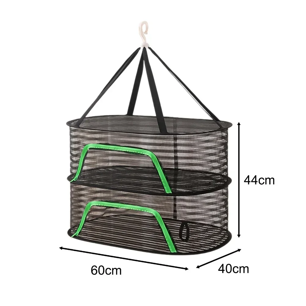 Efficient Foldable Drying Net For Vegetables Fish Dehydrated Foods With Windproof Hook And Mesh Layers For Home Kitchen Use