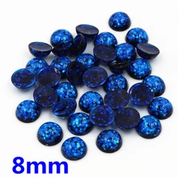 New Fashion 40pcs 8mm Blue Color Flat Back Resin Cabochons Cameo O7-06