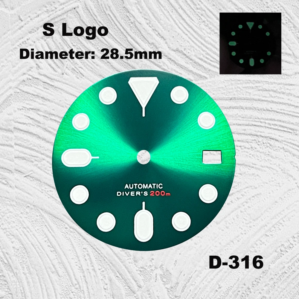 28.5Mm Nh36 Wijzerplaat Horloge Wijzerplaat S Wijzerplaat Groen Lichtgevend Geschikt Voor Nh35/Nh36 Bewegingshorloge Accessoires Reparatie Tool