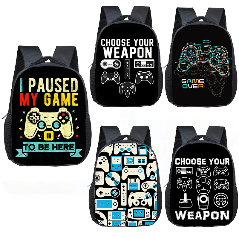 Funny Choose Your Weapon Gamer Pattern Backpack Children School Bags Video Game Fan Boobag Kids Kindergarten Toddler Bags