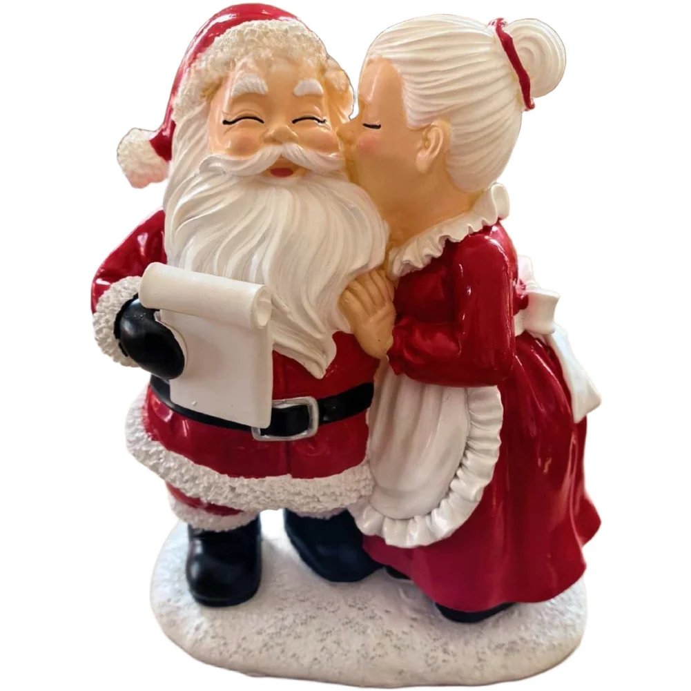 Resin Santa For claus Couple Figurine Vintage Style Red White Home Decor for Festive Tabletop Mantel Decoration 15x12x8cm