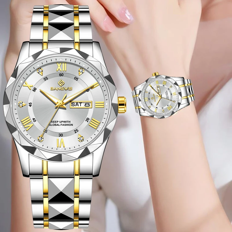 BANGWEI الإبداعية ساعة ماسية المرأة العلامة التجارية الفاخرة المرأة كوارتز ساعة اليد موضة مقاوم للماء الساعات للنساء Reloj Mujer