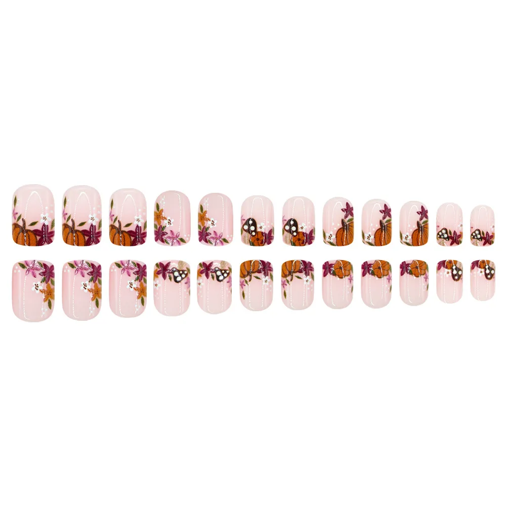 Pumpkin Nails Press on Nails Maple Leafs Fake Nails Reusable Finished Full Cover Nails Tips False Nails mushroom Press on Nails - view 5