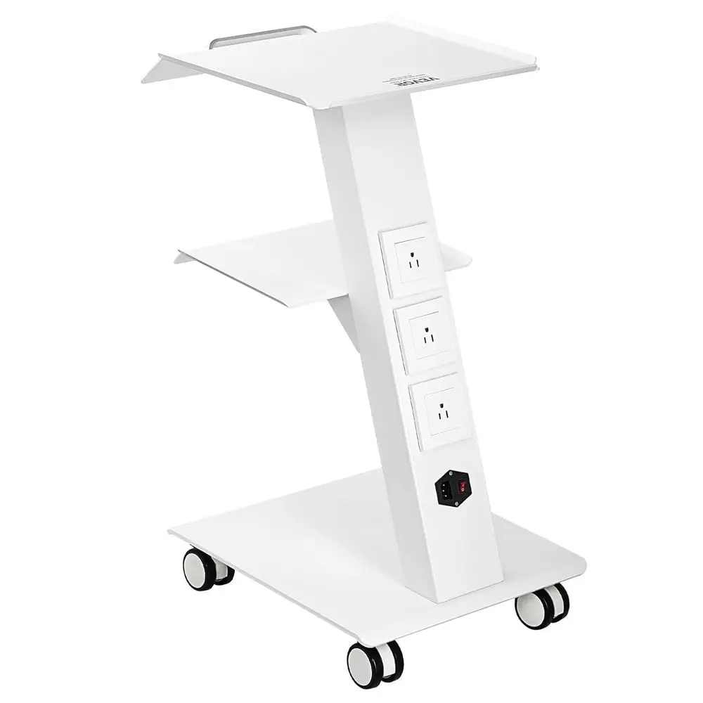 

3-Tier Rolling Metal Lab Cart with Swivel Wheels and Built-in Sockets, 220 lbs Capacity