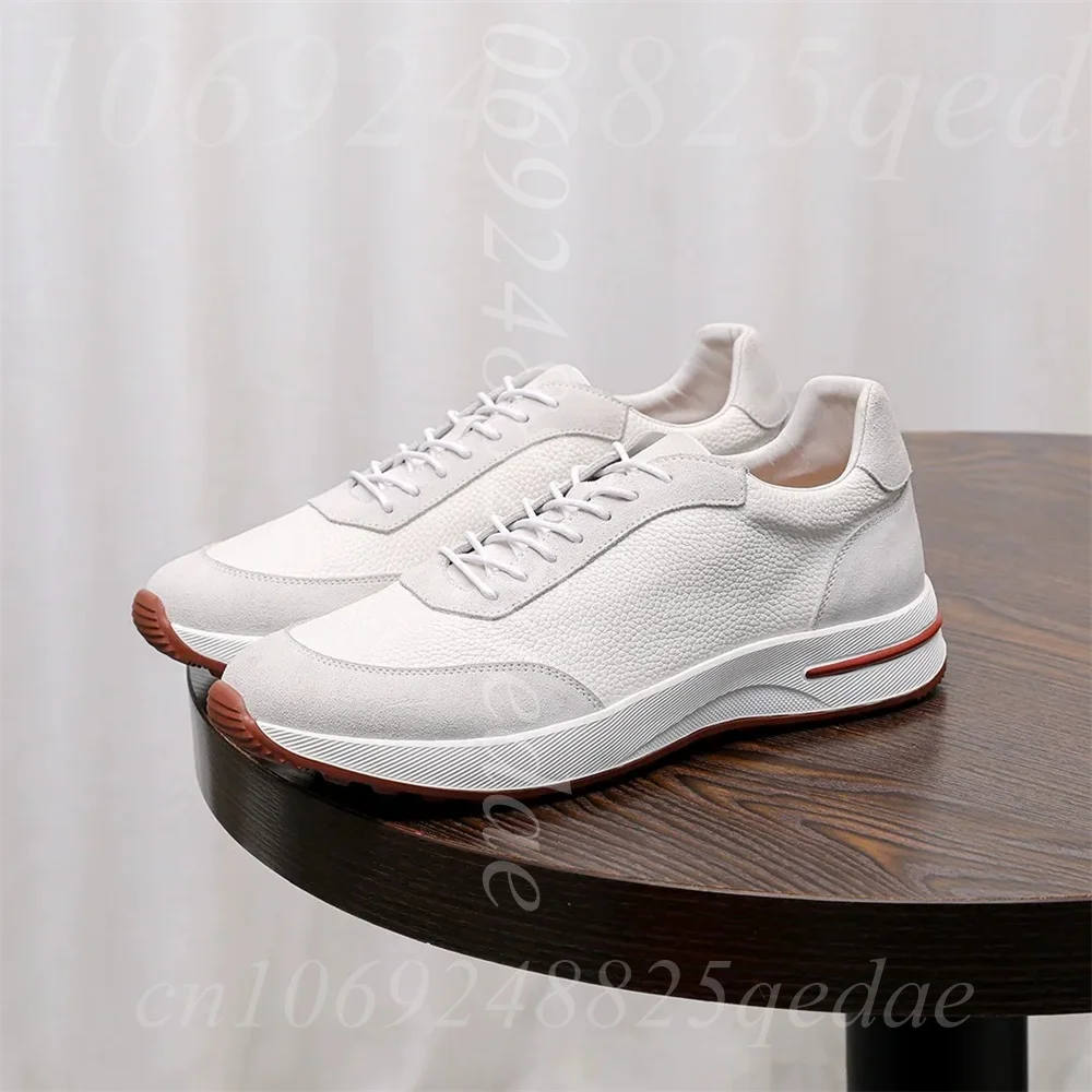 

Men's Pebbled Texture Lace-Up Sneakers, Suede Accents, Non-Slip Rubber Sole, Comfortable Lightweight Casual Footwear for Men