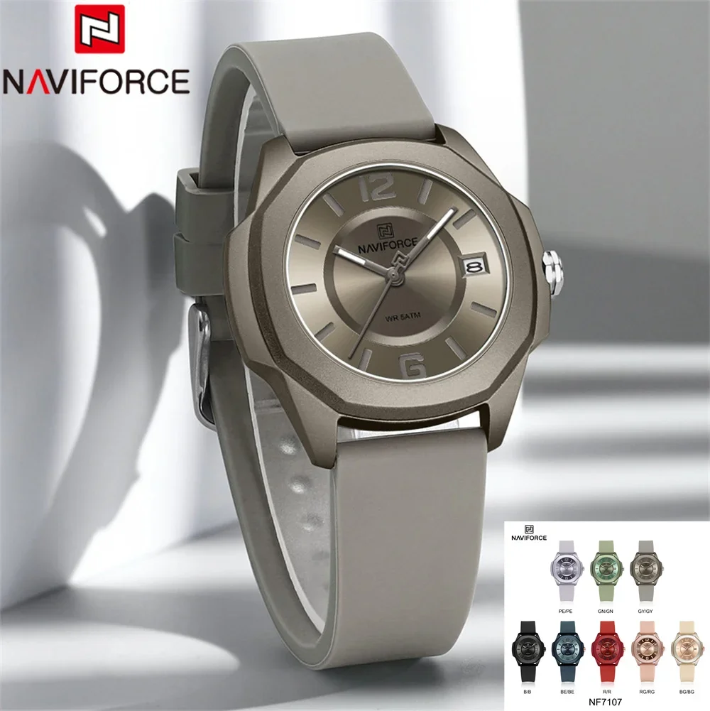 NAVIFORCE NF7107 женские часы лучший бренд класса люкс модные оригинальные женские силиконовые браслеты для девочек повседневные элегантные часы