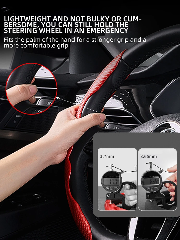 1 Paar Kohle faser Leder Auto Lenk abdeckung 1k Mikro faser Leder PVC Rad Booster Abdeckung rutsch fest universell – Detail 4
