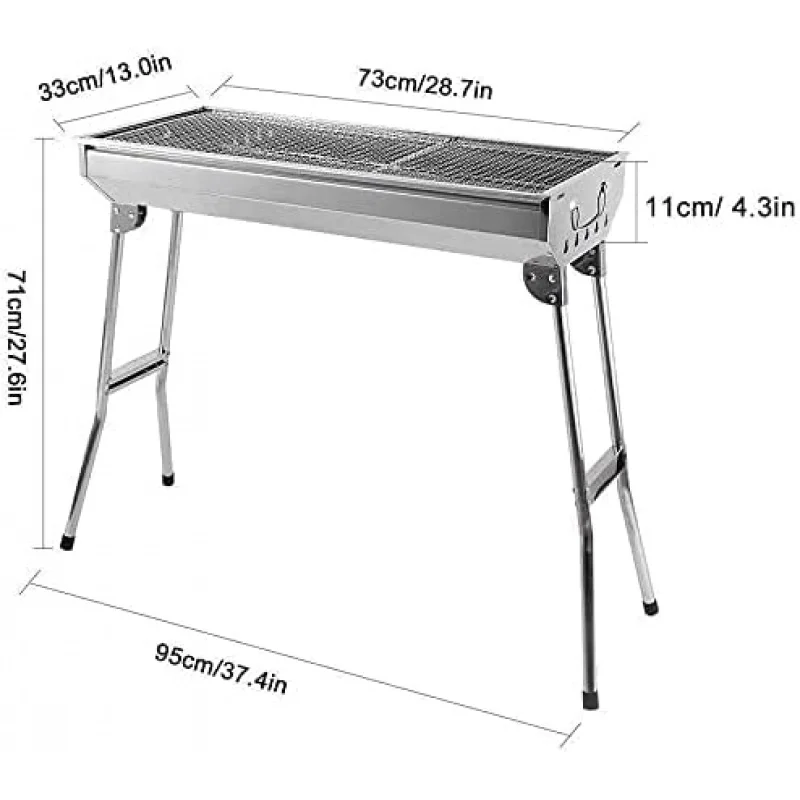 شواية فحم محمولة، شواية شواء قابلة للطي من الفولاذ المقاوم للصدأ ومدخن، شواية باربيكيو للطهي في الهواء الطلق والتخييم والمشي لمسافات طويلة