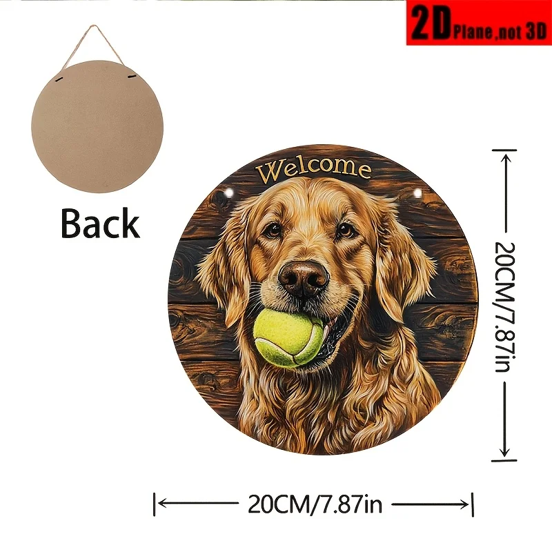 2D Flat, 2D Flat 1pc, round wooden sign, Rustic Golden Retriever Welcome Creative Farmhouse, Seasonal Wall Decor Multipurpose fo
