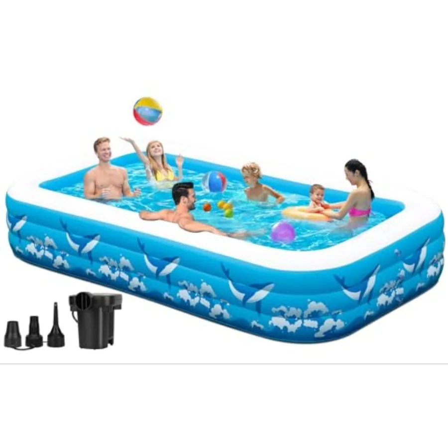 

Large Inflatable Swimming Pool for Adults - 130x72x22 Blow Up Pools Kiddie Pool with Pump, Oversized Thickened Family Inflatabl