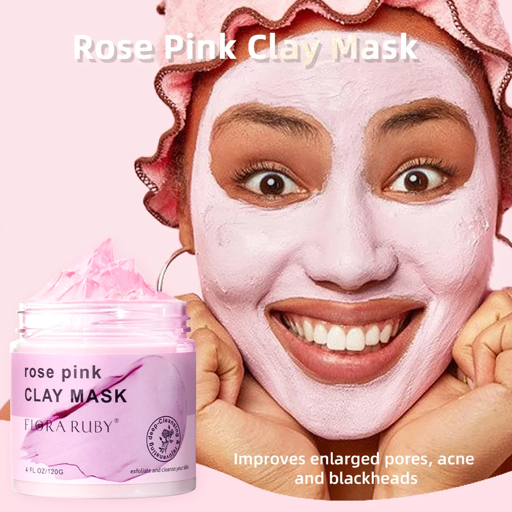 Cleaning Mud Mask,Rose Facial Mask Moisturize Skincare Clay Mask with Kaolin Pink Mud film  Soothing Facial Mask 4.23 Oz/120g