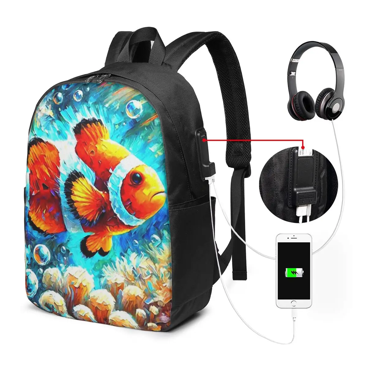 Clownfish Swimming In The Sea Backpack Travel Notebook Bag Computer College Student School Bag Laptop Shoulder Bags Men Women