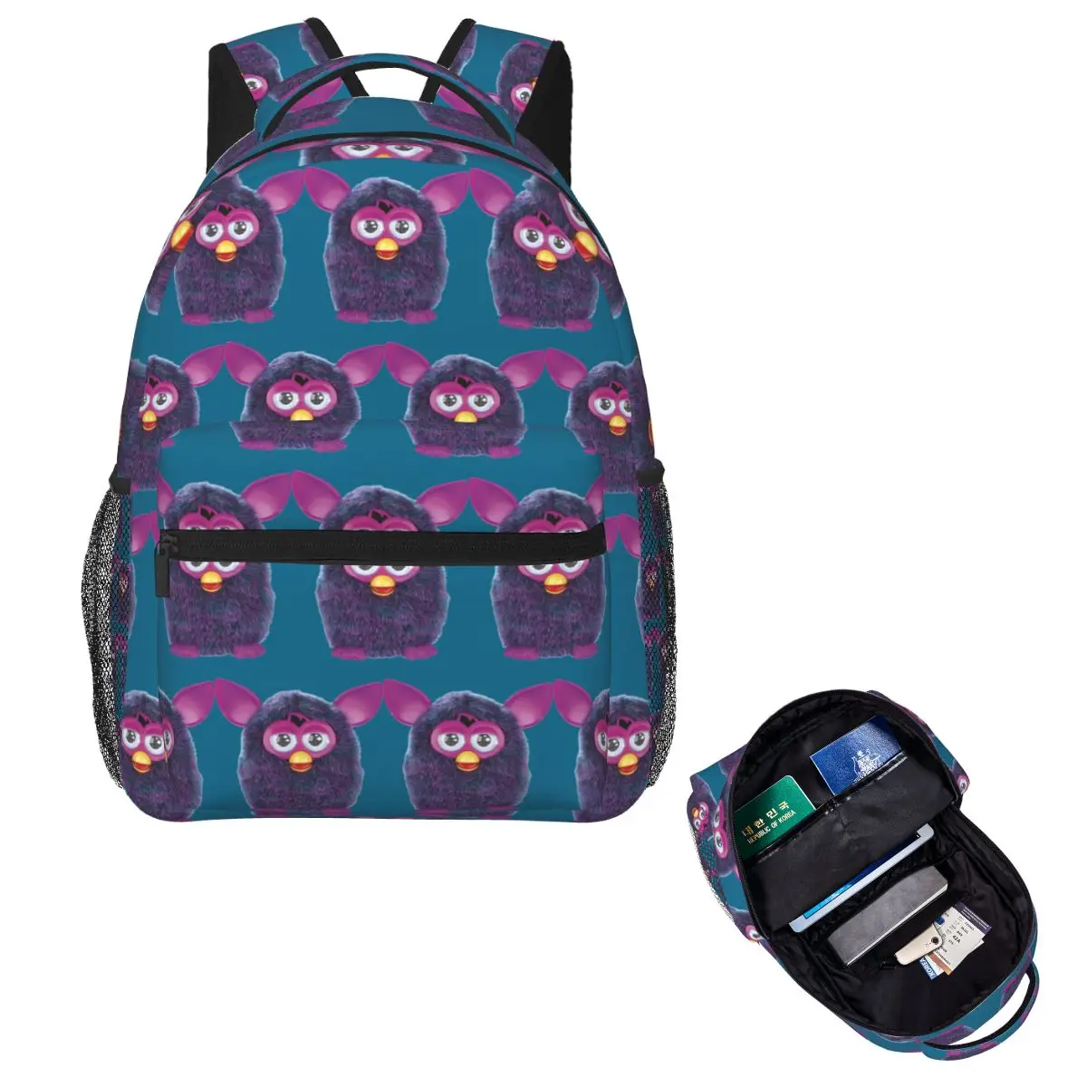 

Furby Toy Student Backpack School Bag Hiking Travel Daypack for Boys Girls Fashion Bookbag Shoulder Bags
