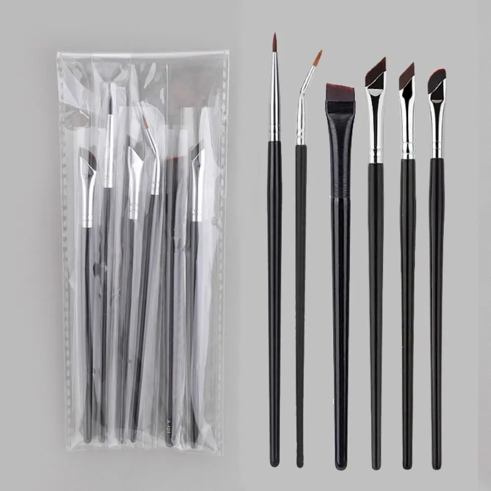 6 Pz/set Pennello Eyeliner Ad Angolo Ultra Fine Manico In Legno Pennello Correttore Per Sopracciglia Di Precisione Morbida Sdraiato Baco Da Seta Inclinato Piatto