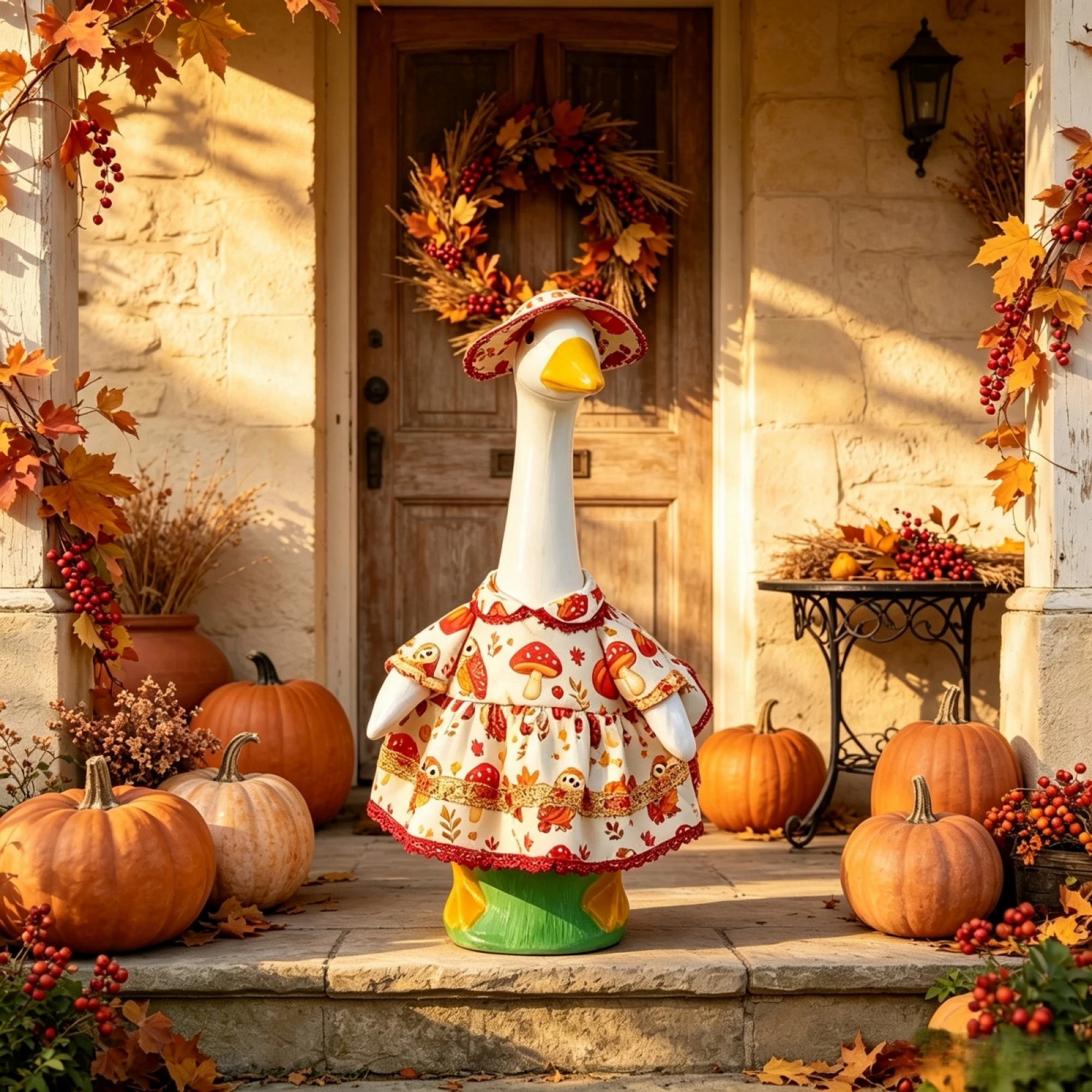 Outfit Owl Mushroom Print Hat Goose-Outfit-Owl Porch Goose Dress With Hat Trim Dress Porch Goose Outfit