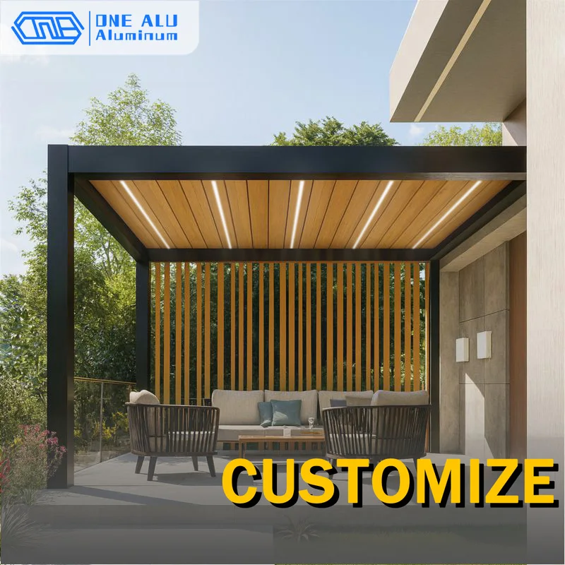 Motorized Aluminum Louver Pergola Electric Waterproof Outdoor Patio Garden Automatic Roof Adjustable Sunshade Custom Size