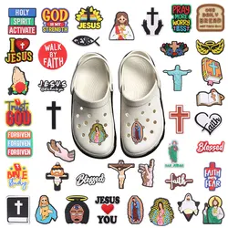 1-40PCS PVC Shoe Charms Buckle God Is My Strength Faith Hand Jesus He'll Be There For You Sandals Shoes Decoration Kid Xmas Gift