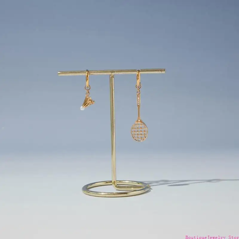 E1PE Elegant Badminton And Racket Earrings Stainless Steel Accessory Handmade Sporty Jewelry For Casual Wear