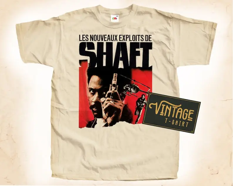 

SHAFT T shirt Tee Natural Vintage Cotton Movie Poster Beige All Sizes