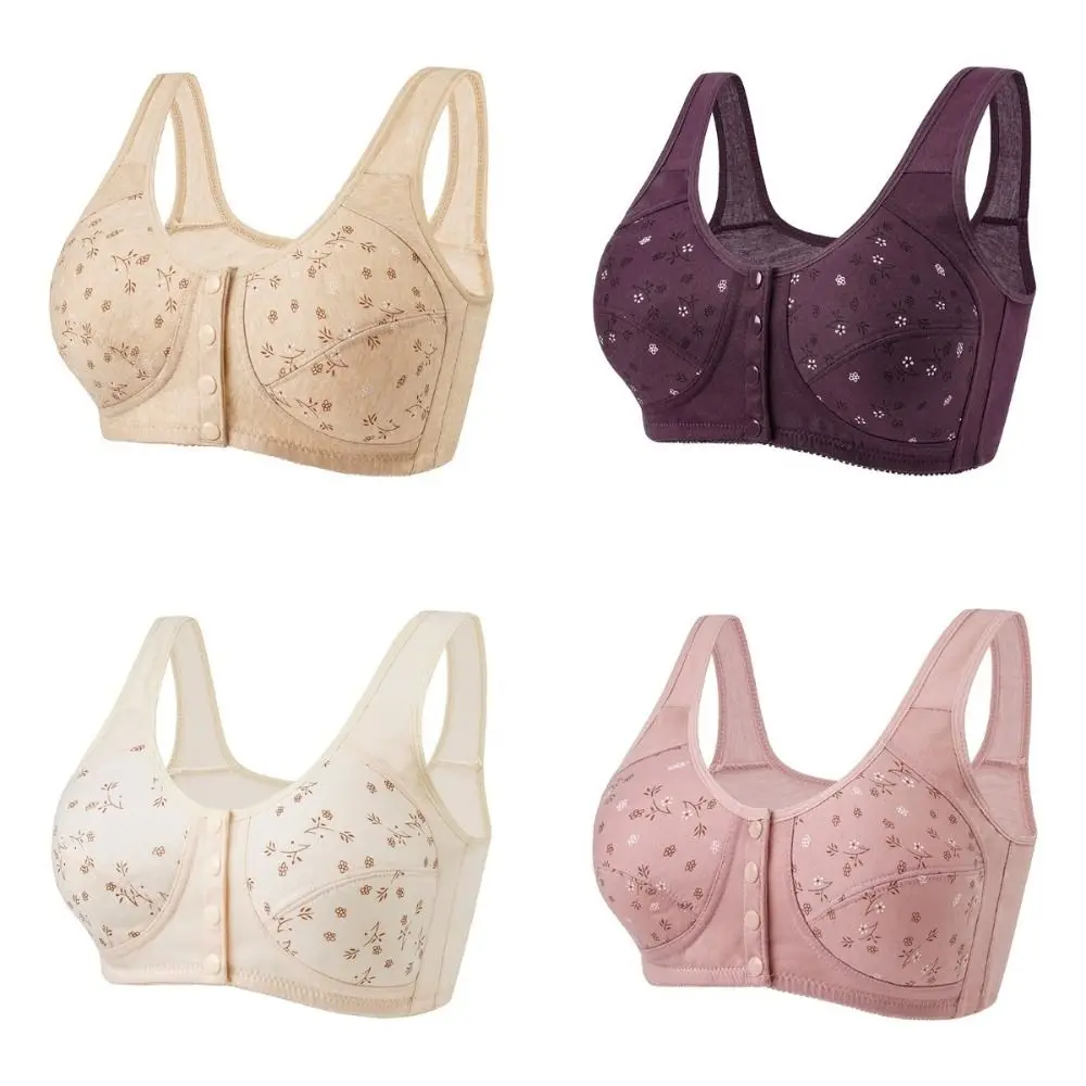 Comfortable Daisy Bras for Older Women Convenient No Underwire Front Close Button Cotton Bras Widened Shoulder Straps Plus Size