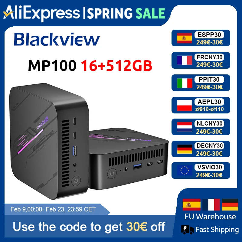 Blackview MP100 NOVO Mini PC AMD Ryzen 5 7430U Windows 11 6-Core 12-thread 16GB DDR4 512GB SSD WiFi 6 Mini Computador PC BT5.2