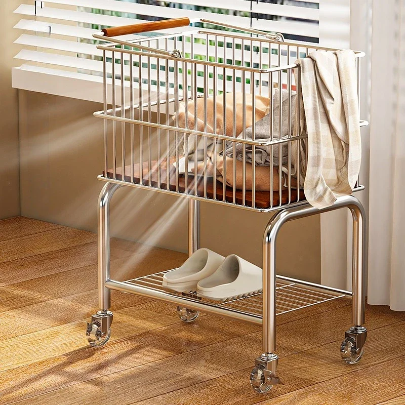 Retro Small Cart Stainless Steel Laundry Baskets Double Layered Debris Organizers Clothes Dolls Toys Basket Storage Basket Cart