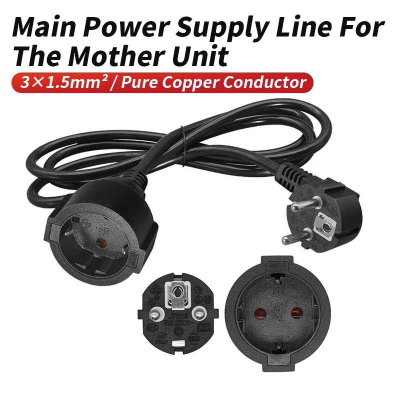 

16A European Standard Copper Power Cord EU Plug 4.8MM Male to Female Extension Wire Round Leg 3x1.5 Square Connection Wire