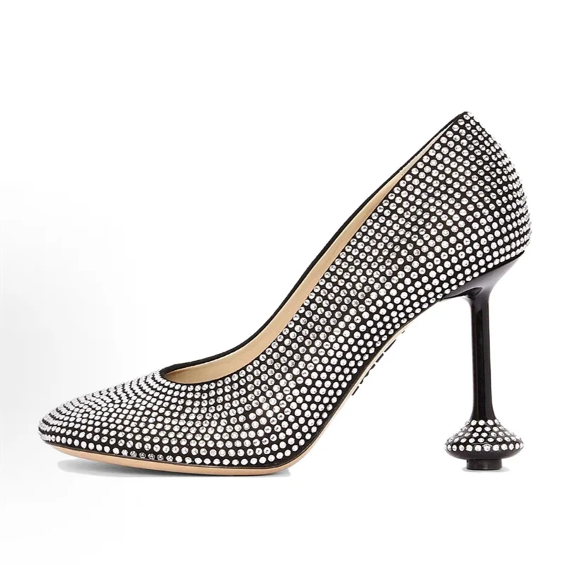 

Women's Sparkling Crystal-Embellished Pumps Unique Sculptural Heel Round Toe Design Party Evening Club Fashion