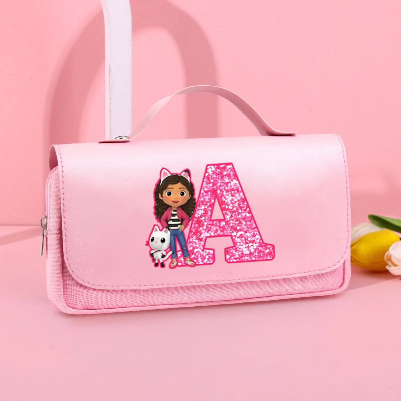 

Gabby Dollhouse Flap Pen Pouch Cartoon Letters A-Z Print Leather Pencil Case Portable Student Stationery Organiser Tote Bag Gift