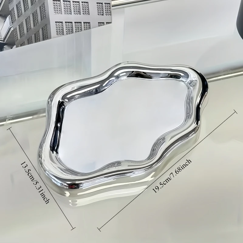 Kreatives Silber-Weißes Zweifarbiges Schmucktablett, Einfaches Galvanisiertes Aufbewahrungstablett, Dekoratives Präsentationstablett für Zuhause – Detail 6