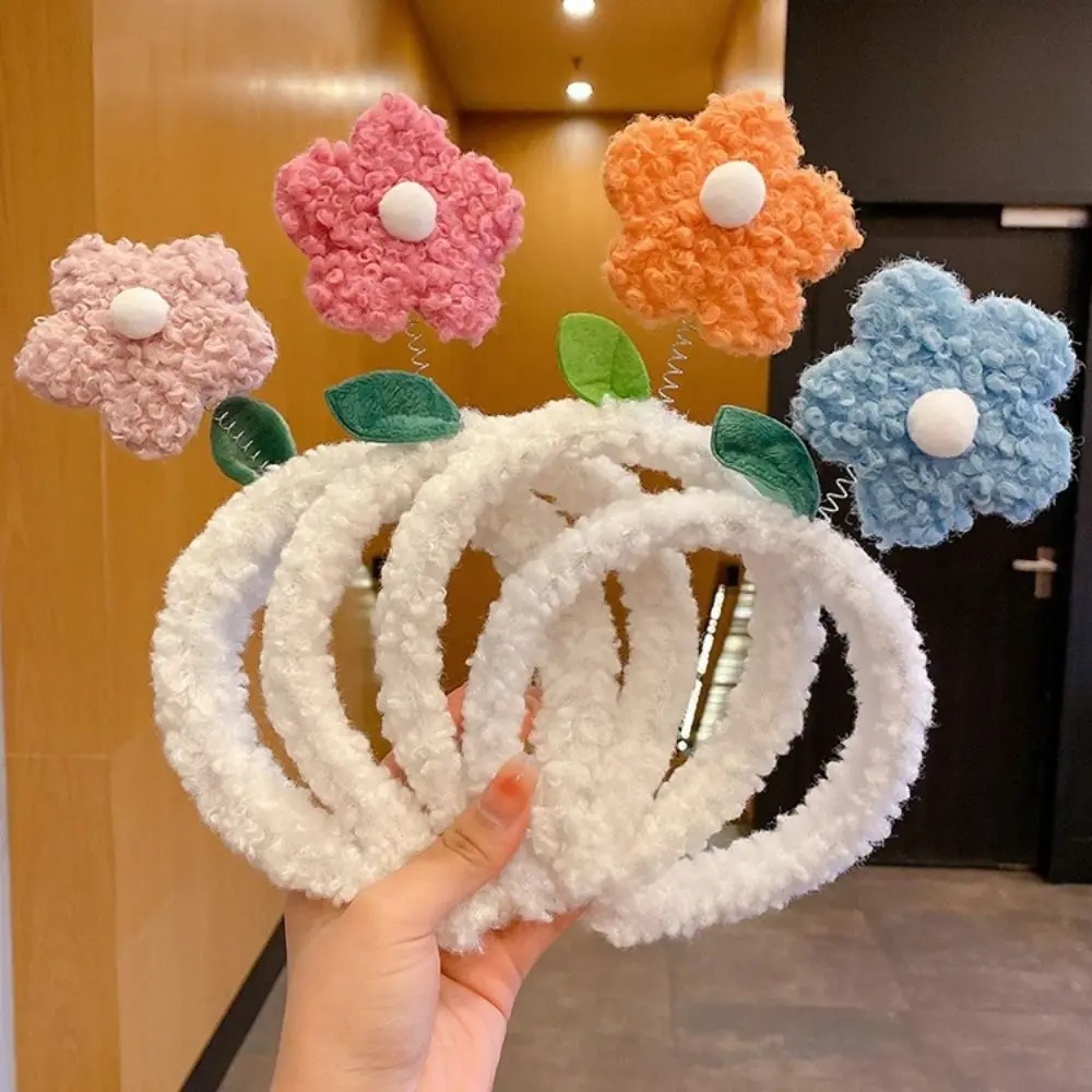 New Adjustable Cute Plush Flower Headband Autumn Winter Cartoon Head Hoop Non-slip Hairband