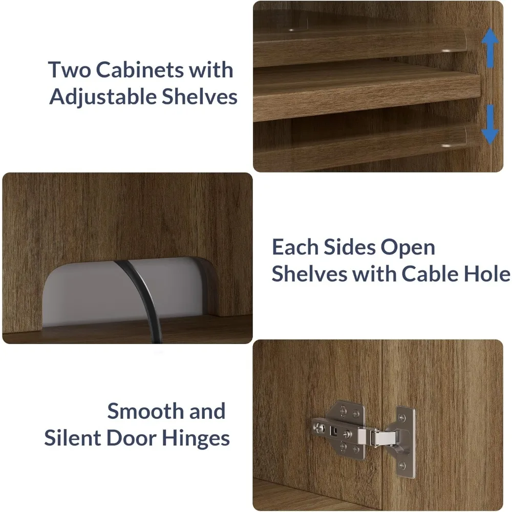 Szafka RTV z żłobieniami, kominkiem elektrycznym i systemem dźwiękowym, centrum rozrywki 68-calowe dla telewizorów do 75 cali, konsola multimedialna Ta