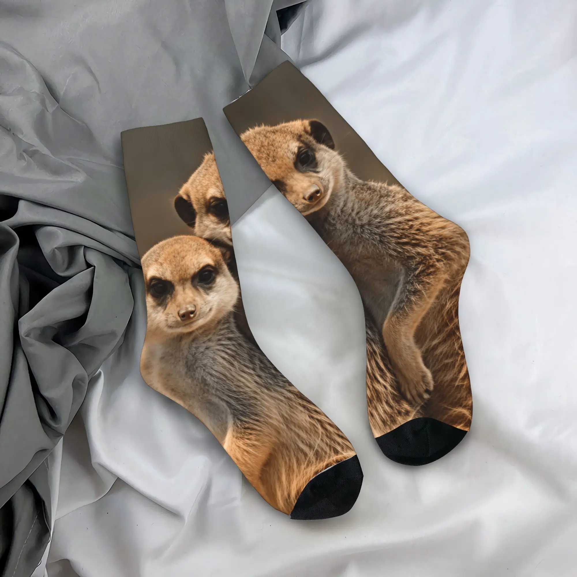 Couple Socks Two Meerkats Leaning On Each Other  Stockings Non Skid Medium Soft Socks Autumn Funny Design Running Socks