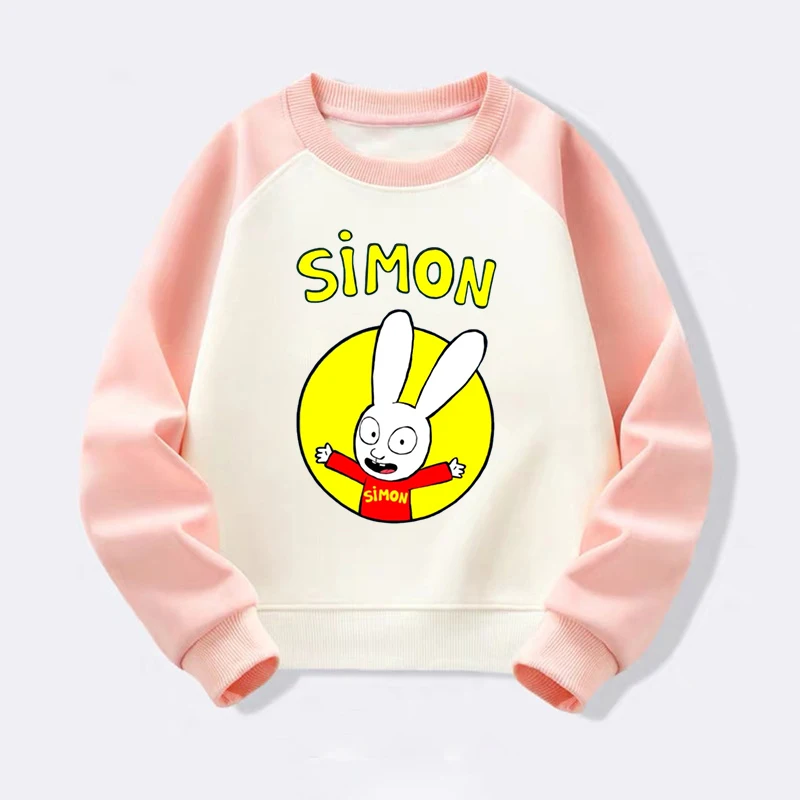 Kids Clothes Simon Super Rabbit Printed Hoodie Cute Cartoon Graphic Children's Sweatshirt Boy Girl Crew Neck Tops Fashion Hoody