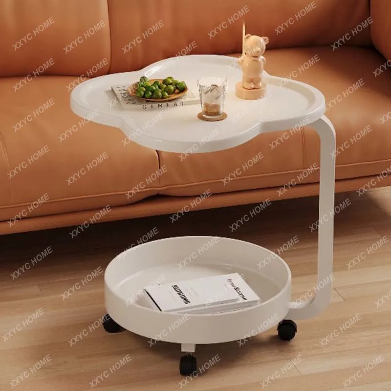 Irregular Wheels Side Table Storage Metal Minimalist Modern Small Coffee Table Living Room Design