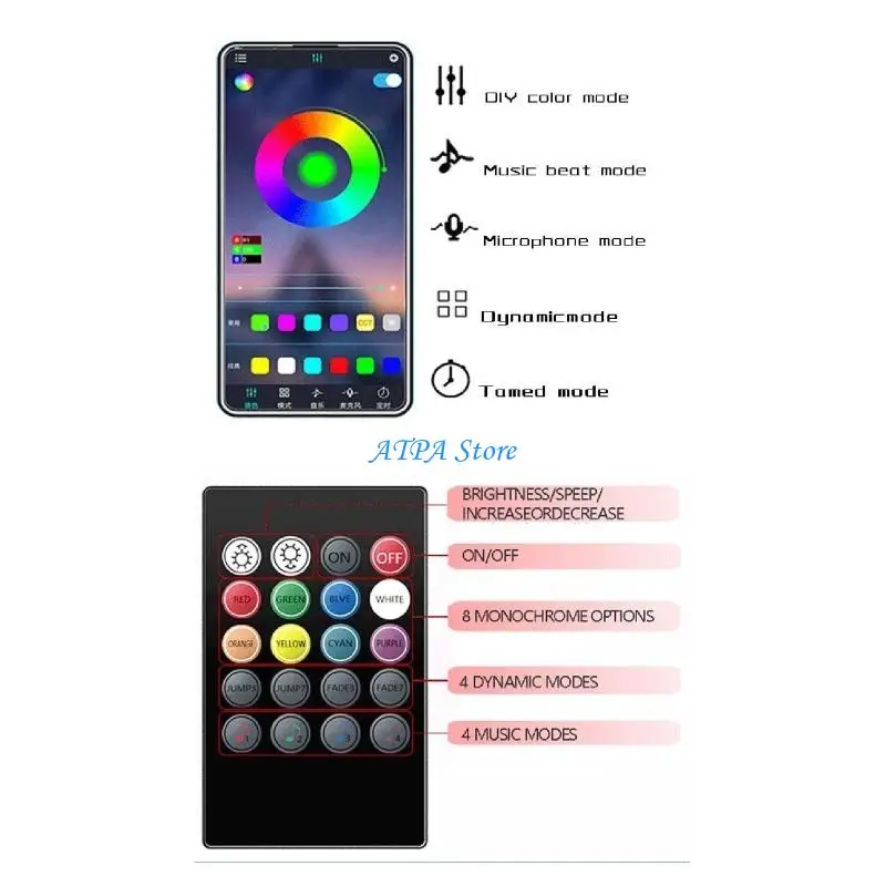 

U13C LED Car Lights Wireless Remote APP Music Control Multiple Modes Lighting