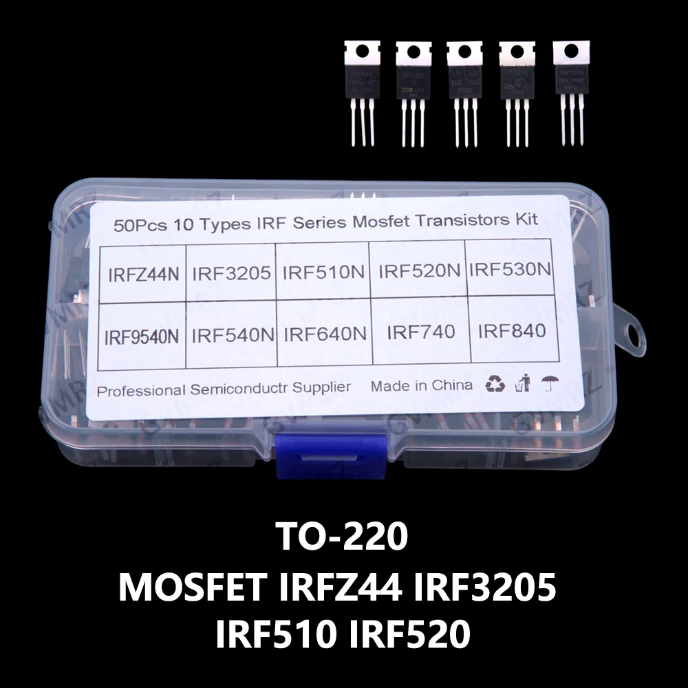 10 Values IRF510 IRF520 ​​50 PCS IRF MOSFET IRFZ44 IRF3205 packaged in through-hole TO-220