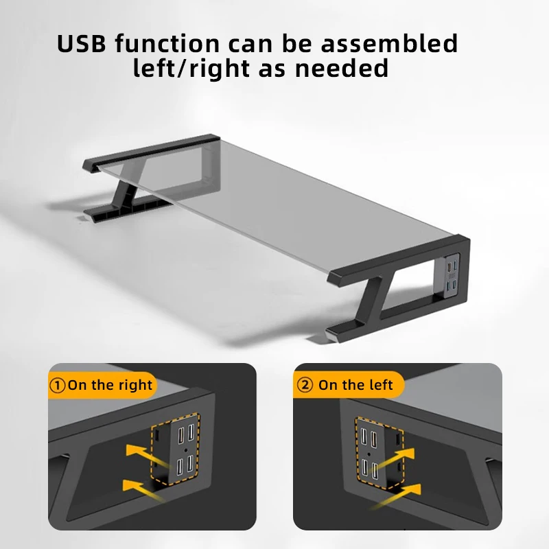 Imagem -02 - Suporte de Vidro Temperado Riser do Monitor do Computador Desktop Stand e Armazenamento Rack Portas Usb Capacidade 20kg