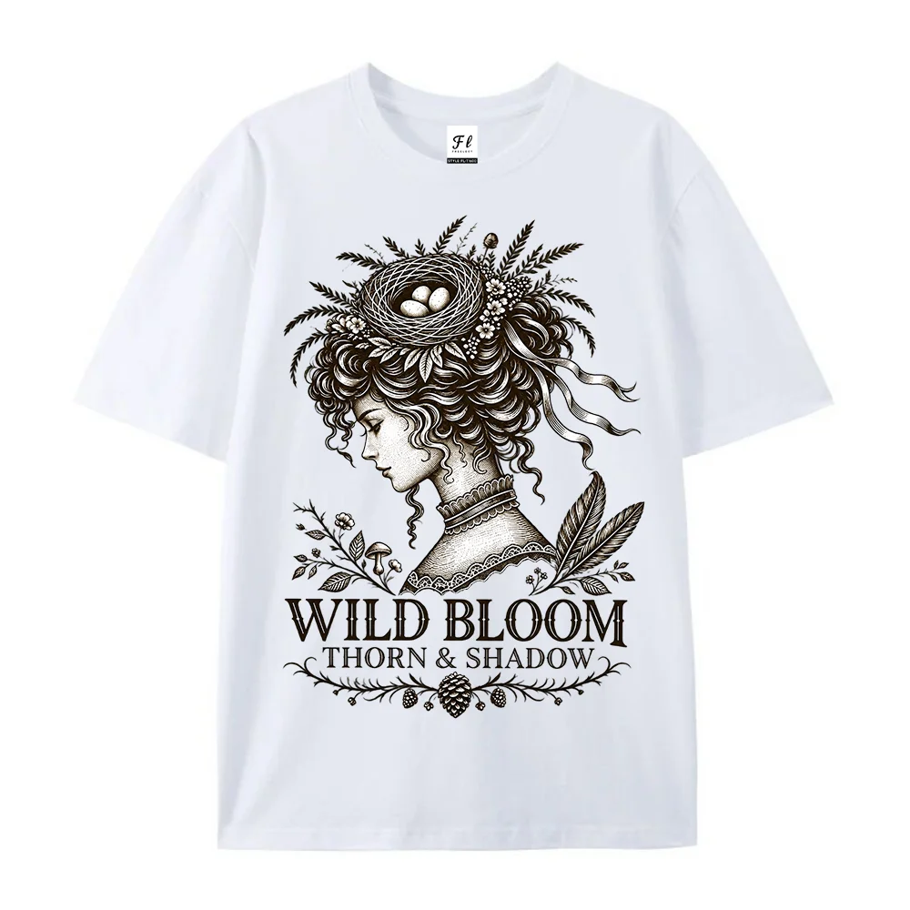 Women Vintage Floral Skull Graphic T Shirt Wild Bloom Thorn Shadow Gothic Botanical Print Casual Short Sleeve Tee