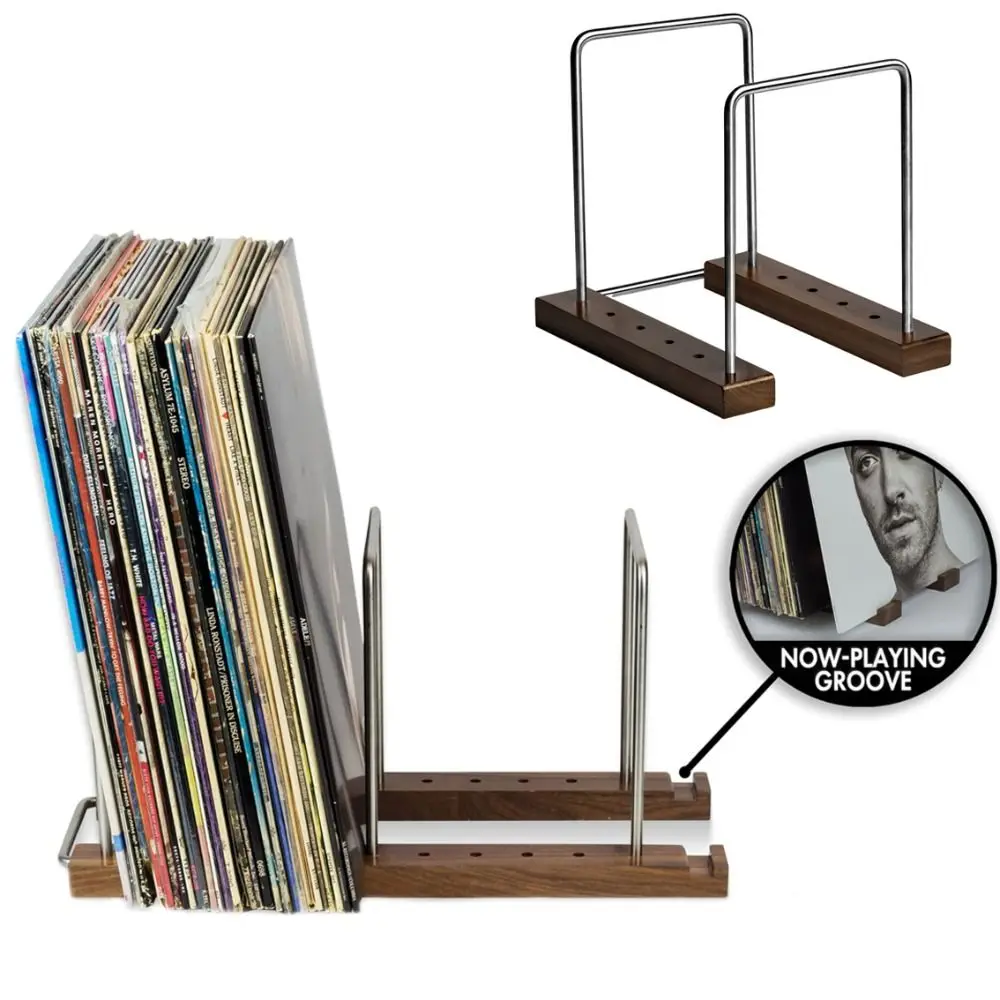Retro Solid Walnut Vinyl Record Holder Adjustable Portable Album Display Holder Space Saving CD Racks