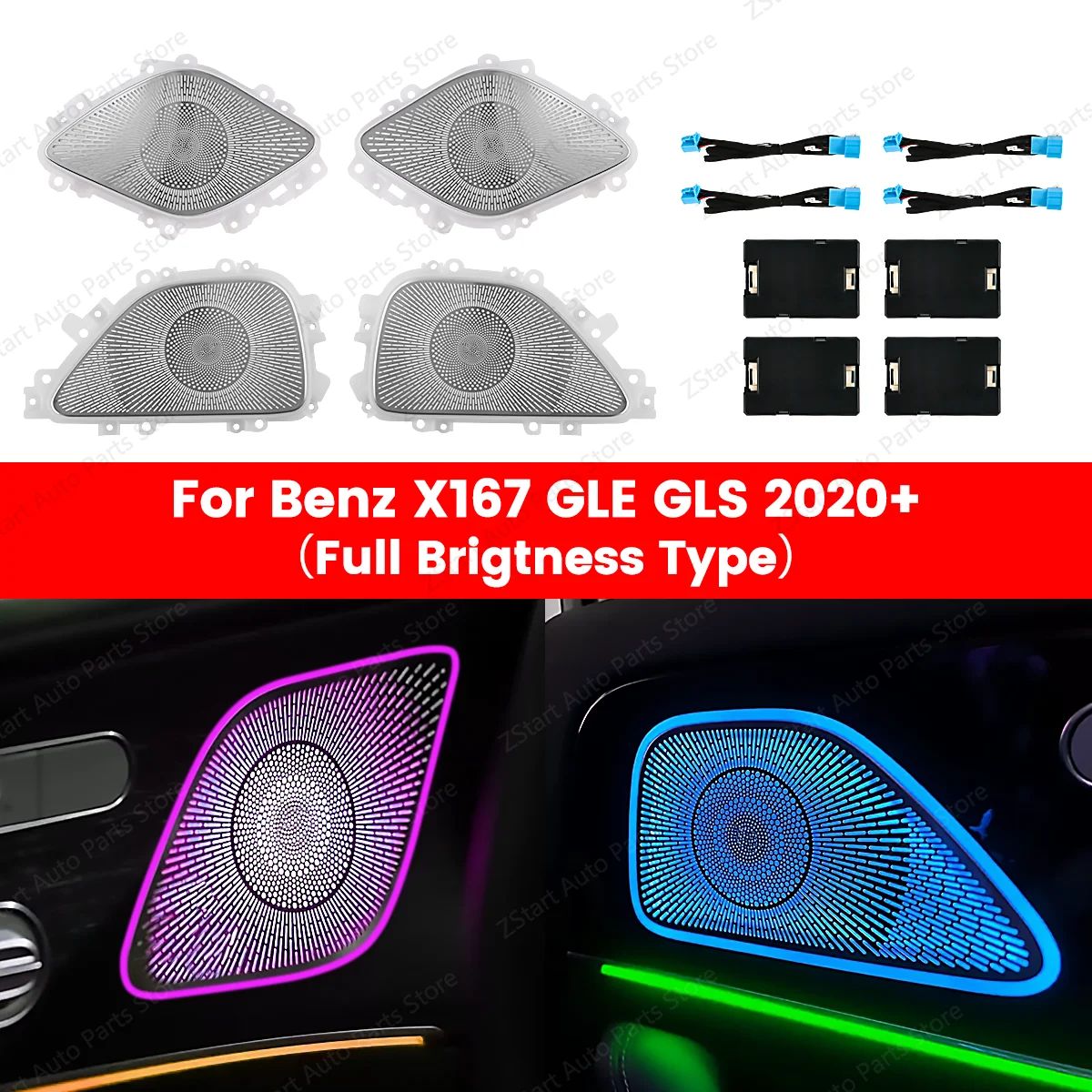

For Mercedes Benz W167 GLE GLS AMG Car Speaker Cover Ambient Light Horn Door Horn Loudspeak Door Audio 64 Colors LED