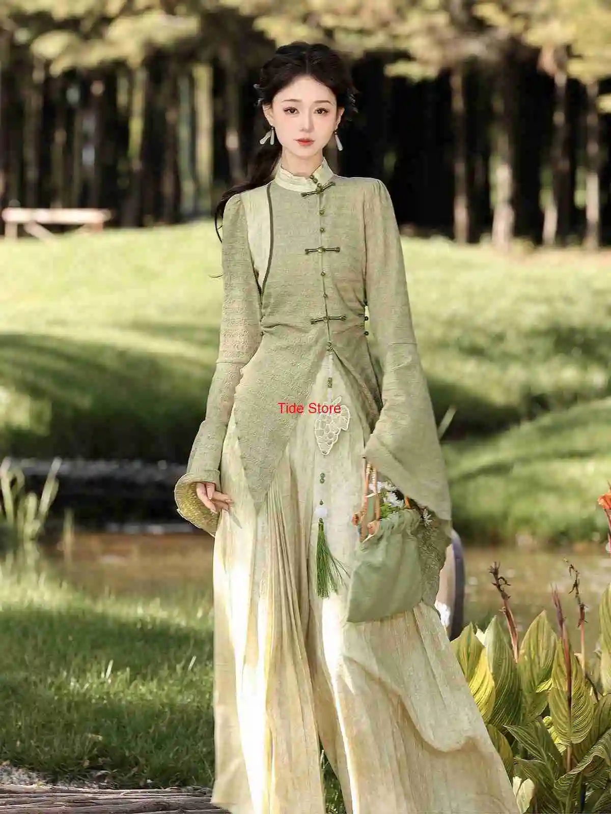 

Qingti Collection Improved Hanfu Women's Daily New Chinese Style Han Element Top and Pants Set Spring and Autumn