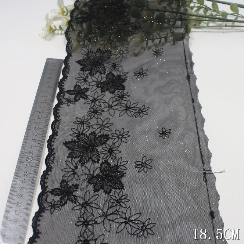 42Yards Flowers Embroidered Lace Trimmings Black White Mesh Accessories For Lingerie Bra Underwear Dress Sewing Fabrics