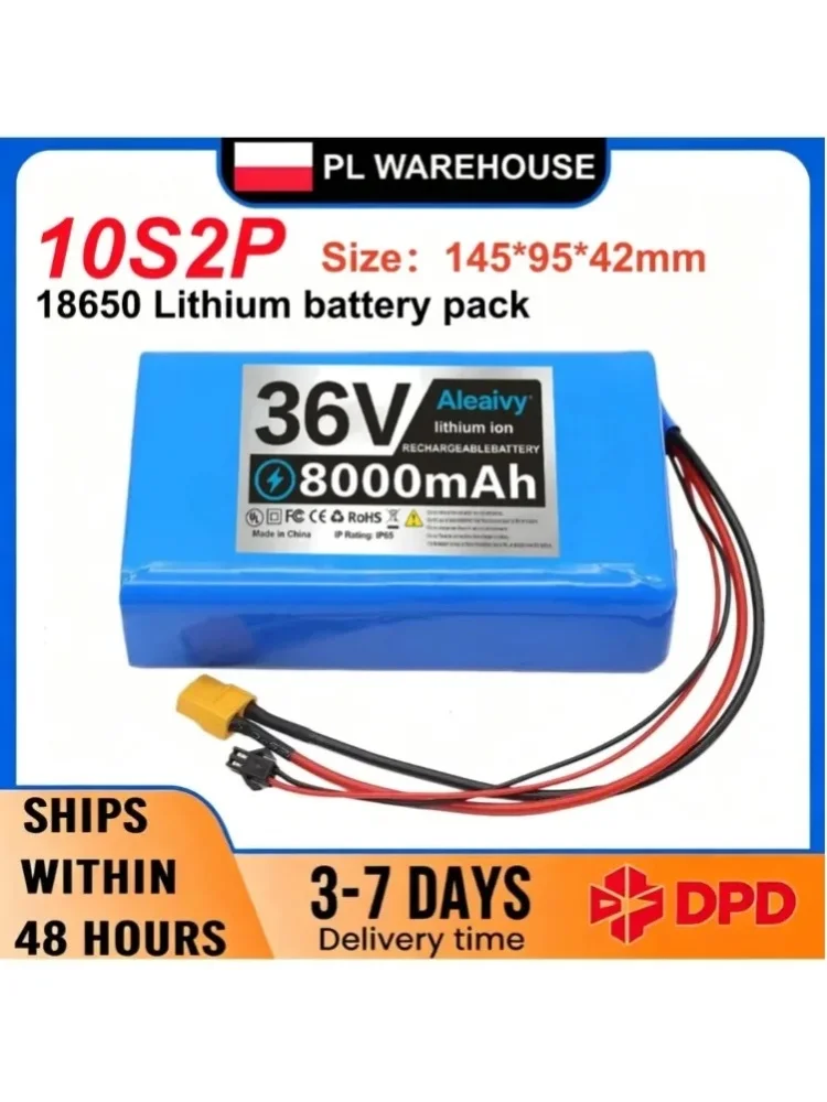 36V 10S2P 8000mAh 18650 Li-Ionen-Akku mit integriertem BMS, wiederaufladbarer Lithium-Akku, stabiler Ersatzakku für Elektroroller, E-Fahrrad, RC-Spielzeug, multifunktionales Ersatzzubehör