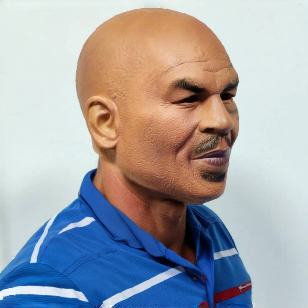 1PC Realistic Mike Tyson Latex Mask Fancy Dress Costume Accessory for Halloween Party Boxing Champion Cosplay Head Support Prop