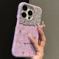 Purple Crocodile Pattern Luxury Rhinestone Shockproof Case for IPhone 15Pro Max 14 13 12 ProMax Custom Womem Girl Cover